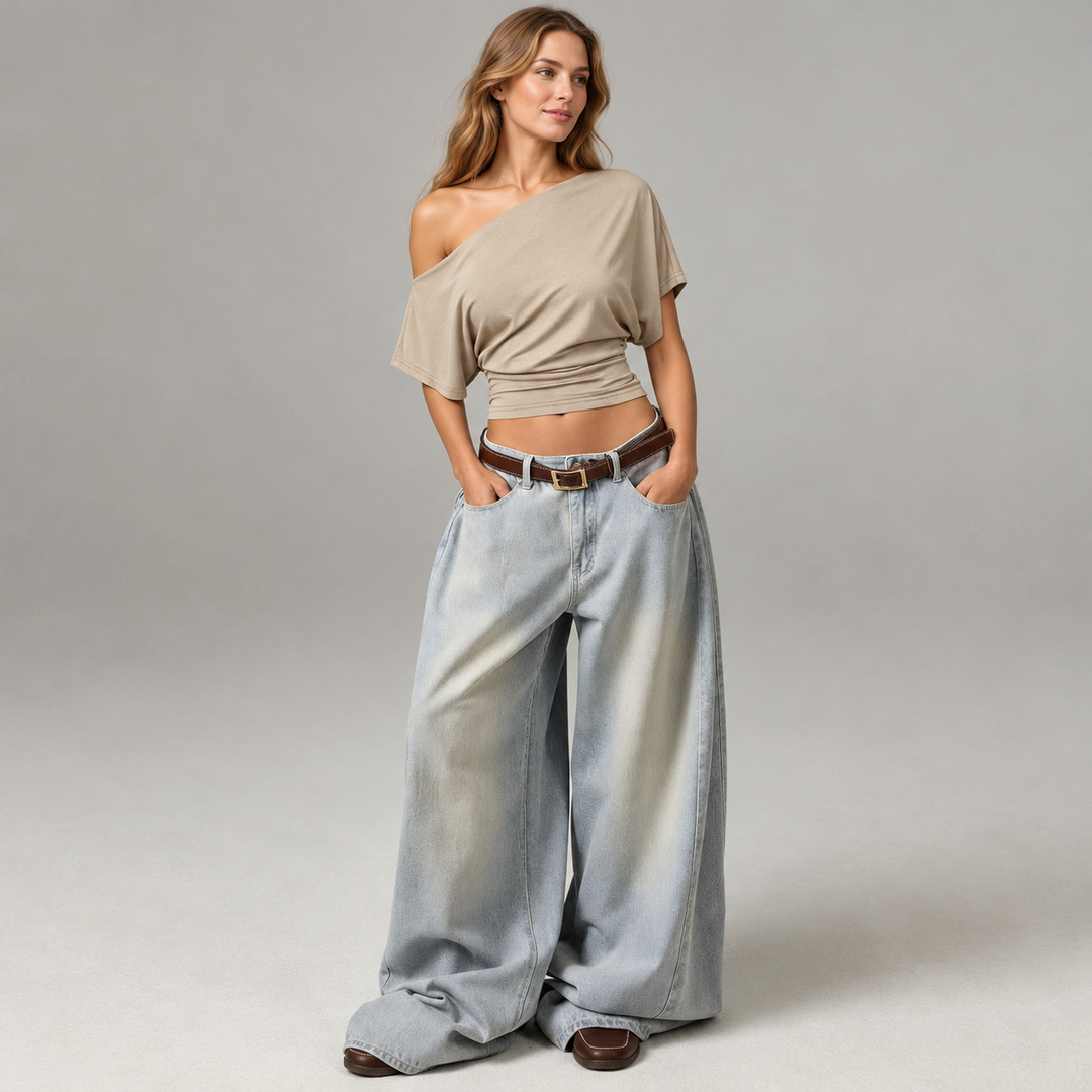 VISSONG Women’s Asymmetric Off-Shoulder Draped Crop Top