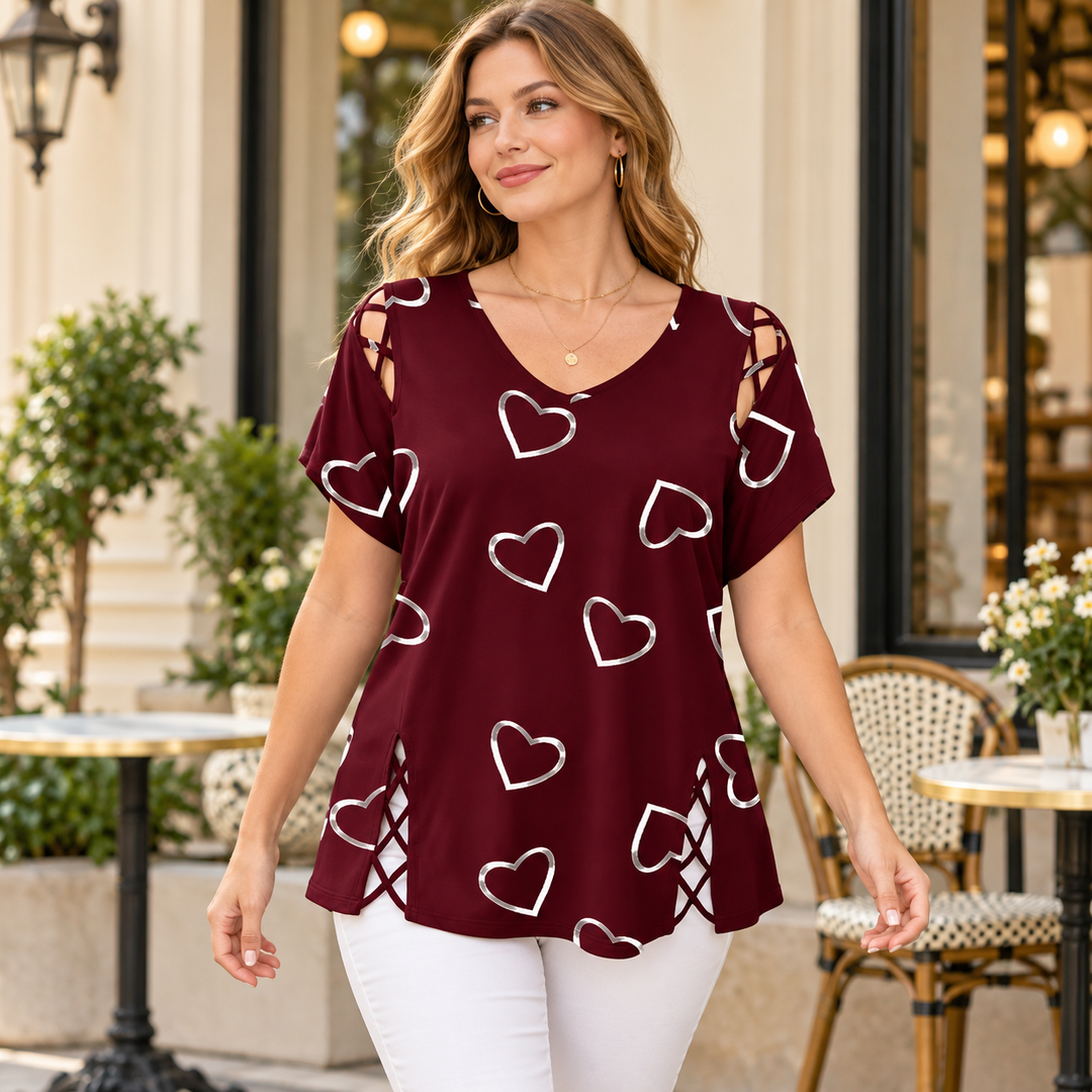 VISSONG Women’s Lattice-Cutout V-Neck Tunic Top