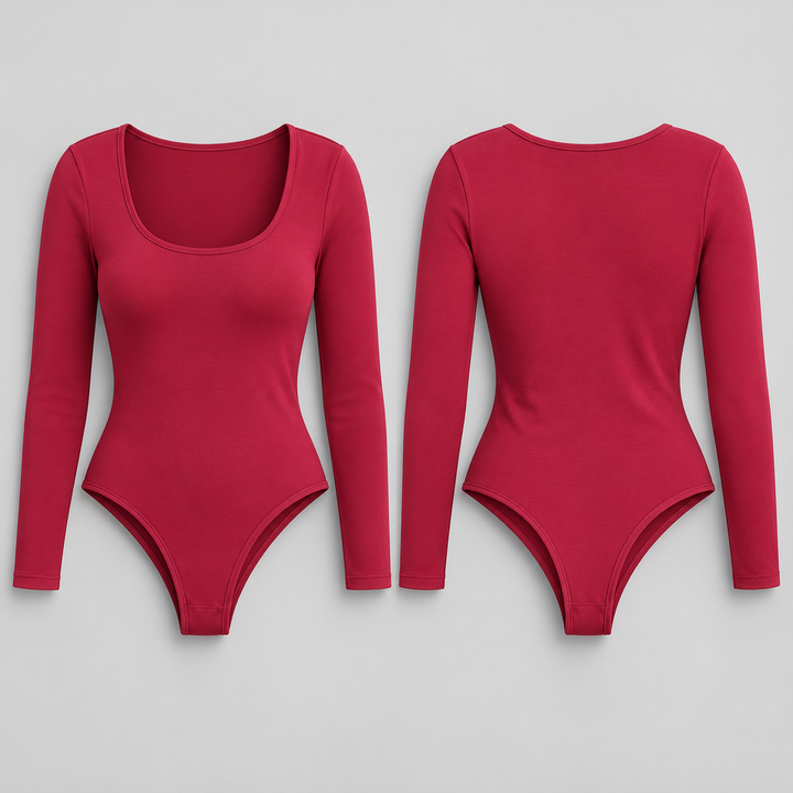 VISSONG Women’s Square-Neck Long-Sleeve Fitted Bodysuit