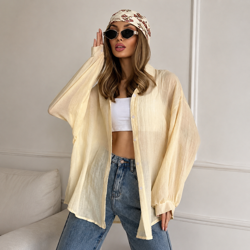 Airy Textured Oversized Button-Up Shirt