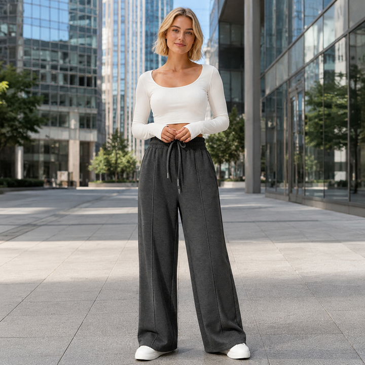 Textured Drawstring Wide-Leg Pants