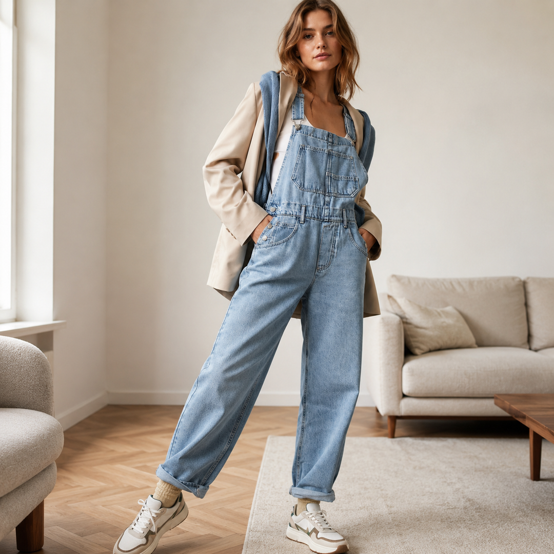 Relaxed Barrel-Leg Denim Overalls