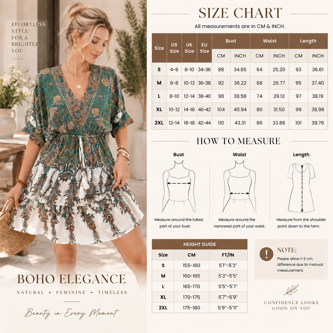 VISSONG Women’s Boho Printed V-Neck Drawstring Mini Dress