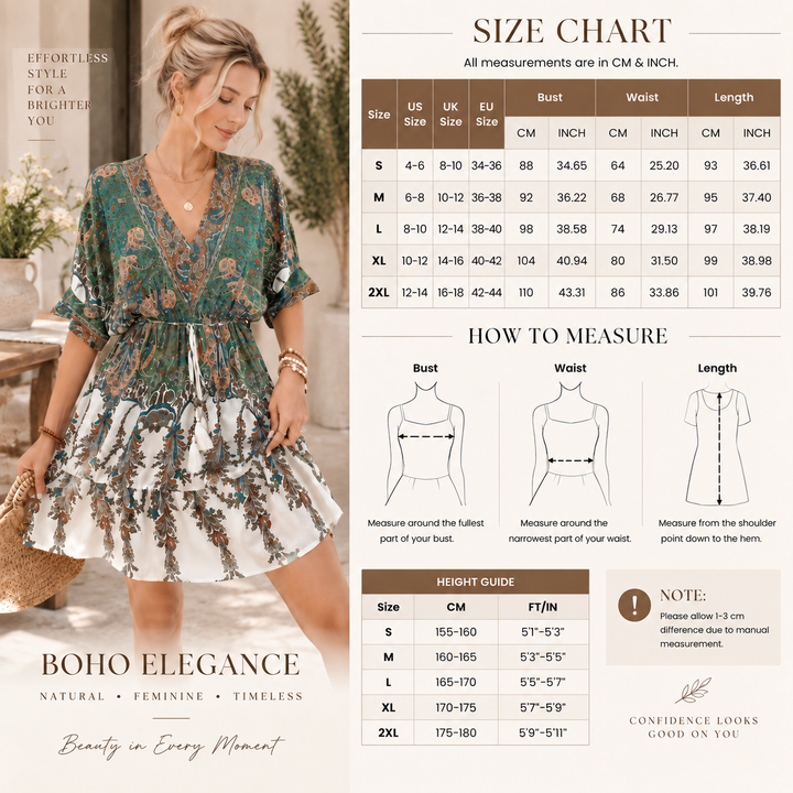 VISSONG Women’s Boho Printed V-Neck Drawstring Mini Dress