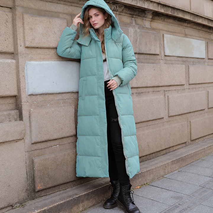 VISSONG Women’s Side-Snap Hooded Long Puffer Coat