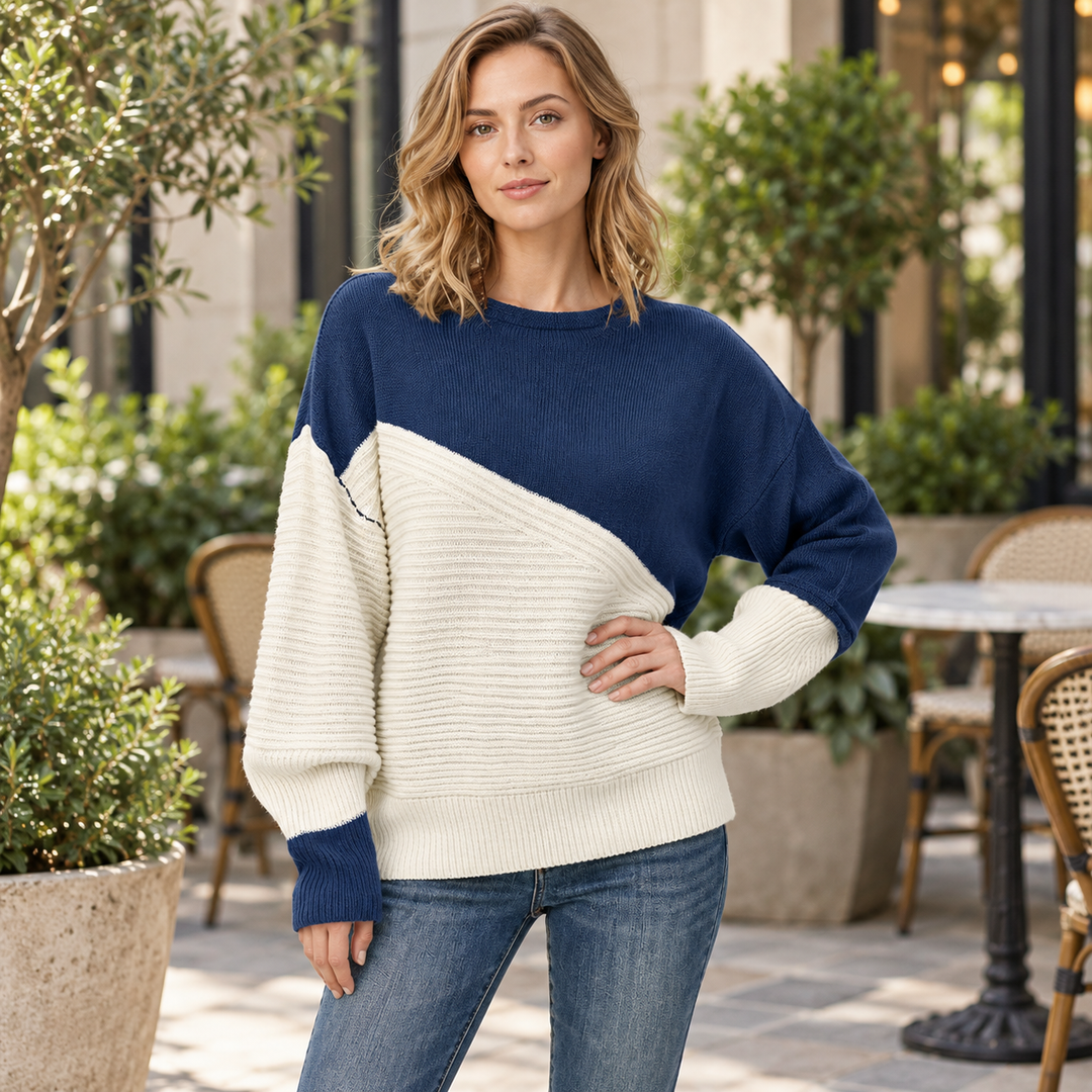 VISSONG Women’s Diagonal Colorblock Mixed-Knit Sweater