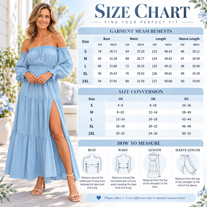 VISSONG Women’s Off-Shoulder Balloon-Sleeve Tiered Slit Maxi Dress