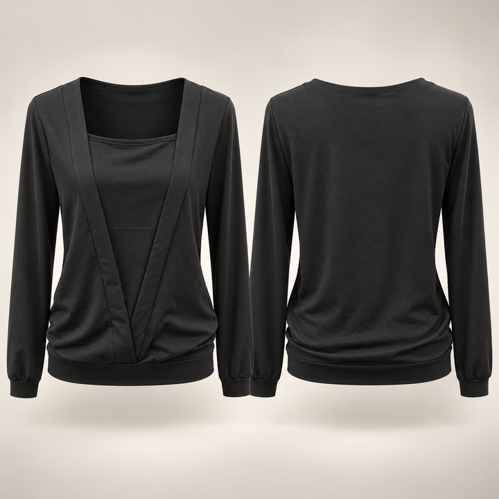 Women’s Layered-Look Drape-Front Long-Sleeve Top