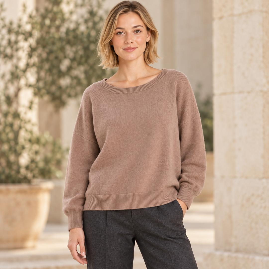 VISSONG Women’s Relaxed Wide-Neck Drop-Shoulder Sweater