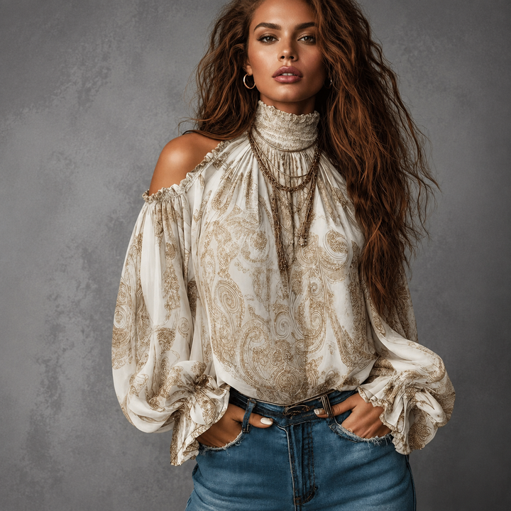 Vintage Bohemian Off Shoulder Lantern Sleeve Blouse