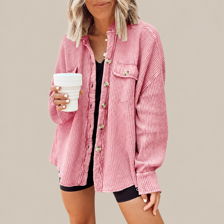 VISSONG Women’s Relaxed Waffle-Knit Button-Front Shacket