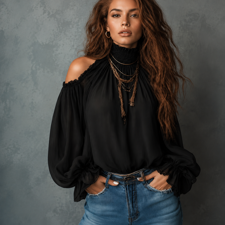 Vintage Bohemian Off Shoulder Lantern Sleeve Blouse