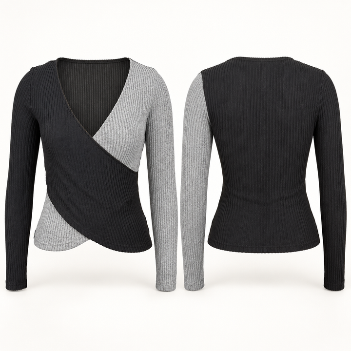 VISSONG Women’s Colorblock Crossover Ribbed Knit Top