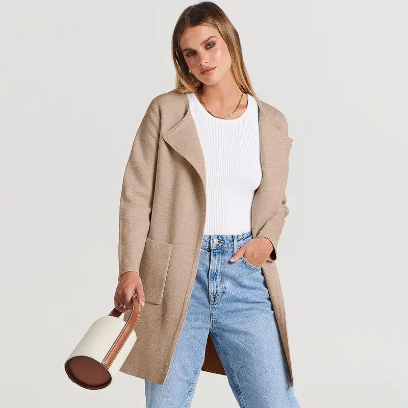 VISSONG Women’s Wide-Lapel Open-Front Pocket Coat