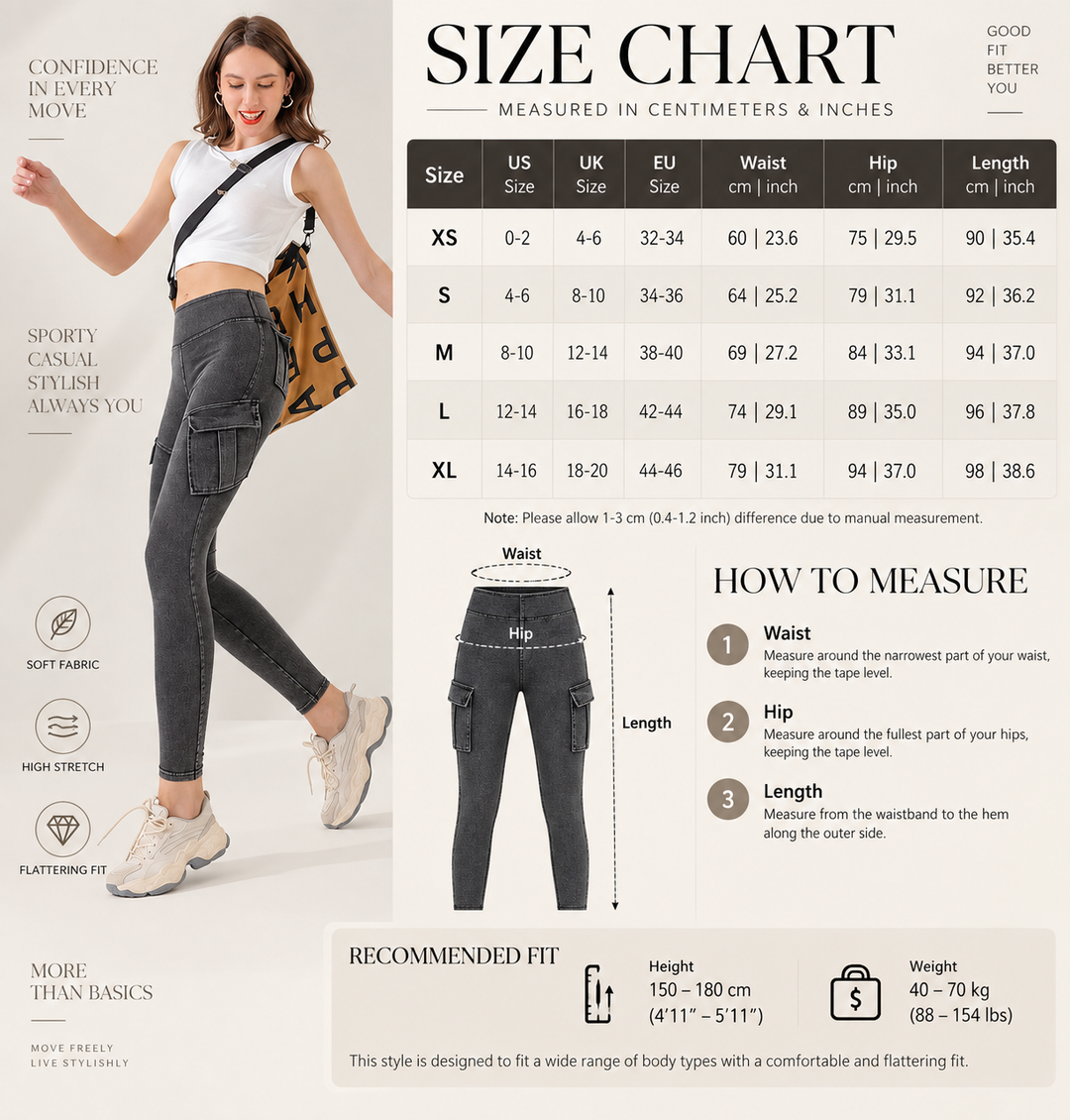 VISSONG Women’s High-Waist Stretch Cargo Skinny Jeans