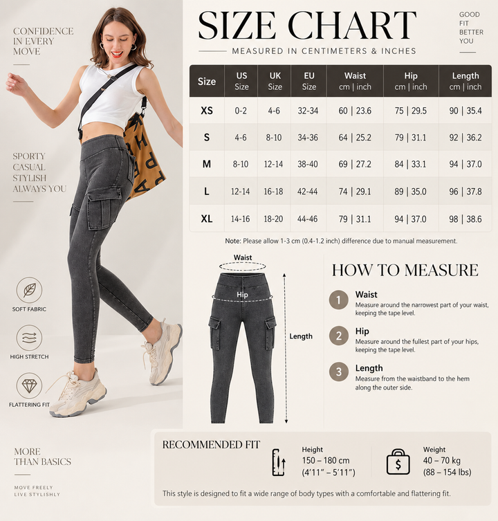 VISSONG Women’s High-Waist Stretch Cargo Skinny Jeans
