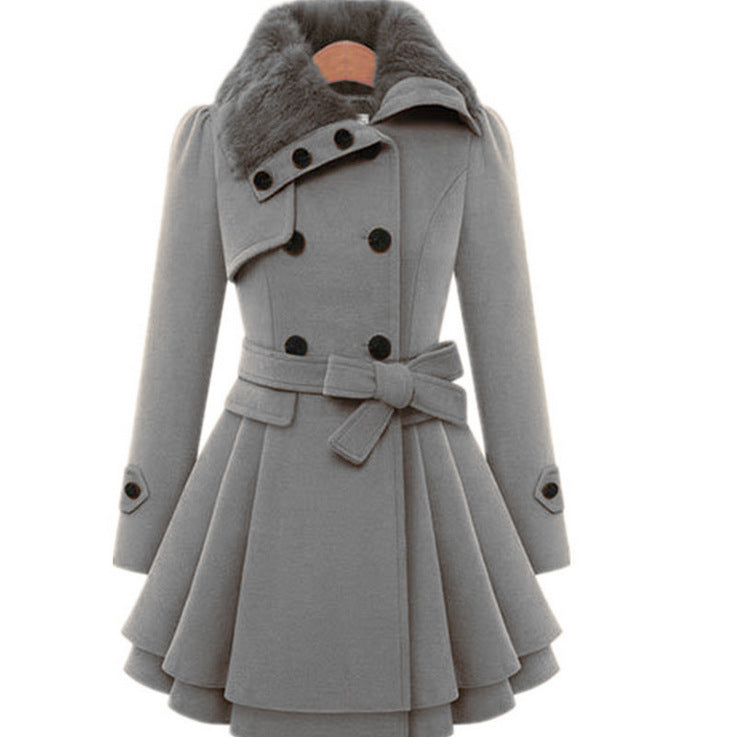 VISSONG Women’s Plush-Collar Bow-Waist Fit-and-Flare Coat