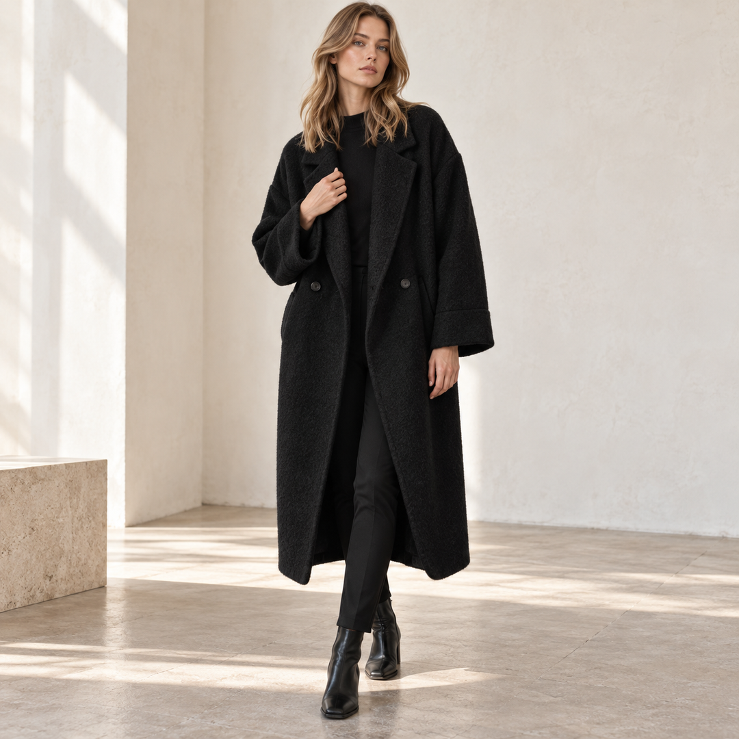 VISSONG Women’s Textured Notched-Lapel Oversized Long Coat