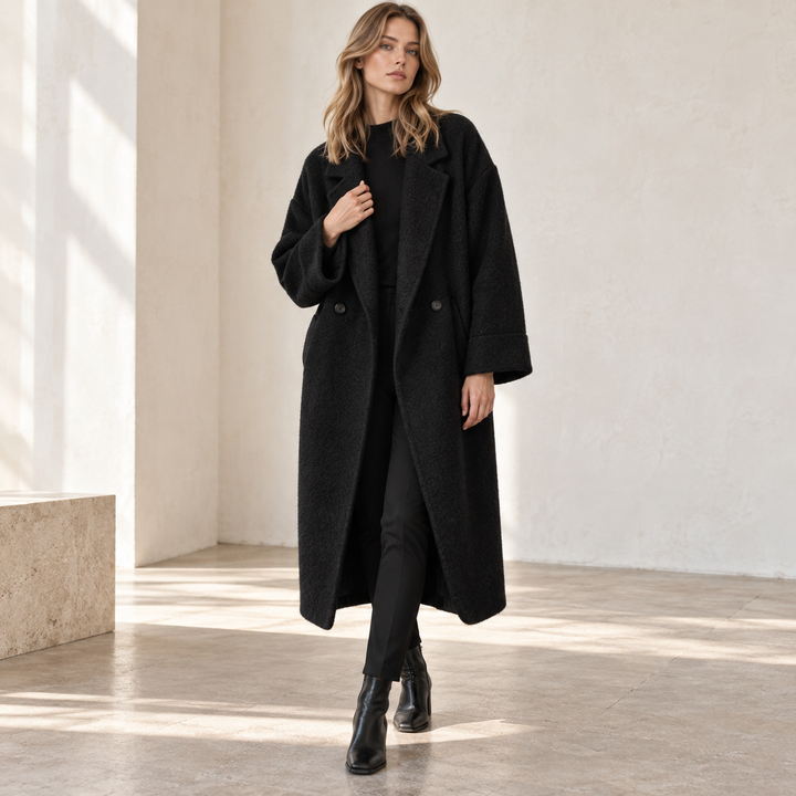 VISSONG Women’s Textured Notched-Lapel Oversized Long Coat