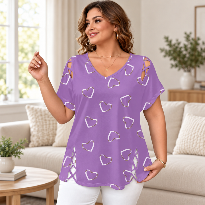 VISSONG Women’s Lattice-Cutout V-Neck Tunic Top