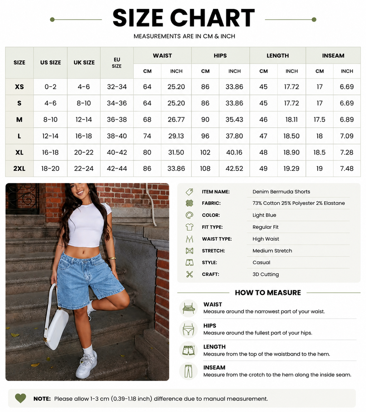 Casual High Waist Denim Bermuda Shorts
