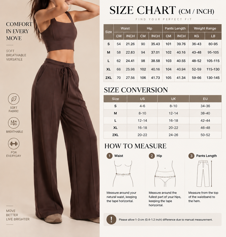 VISSONG Women’s Drawstring Front-Seam Wide-Leg Pants