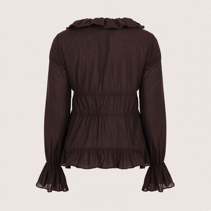 Ruffle-Trim Drawstring Peplum Blouse