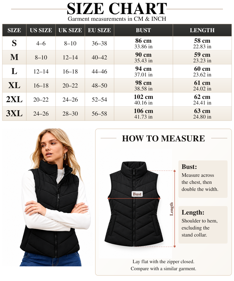 VISSONG Women’s Chevron-Quilted Stand-Collar Zip Vest