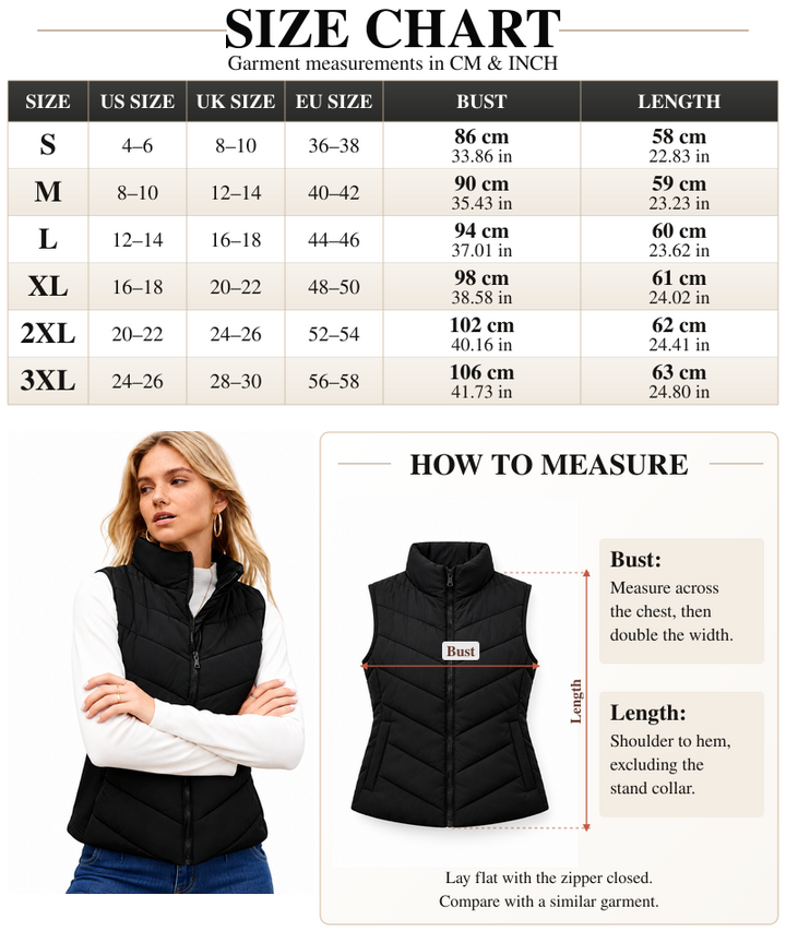 VISSONG Women’s Chevron-Quilted Stand-Collar Zip Vest