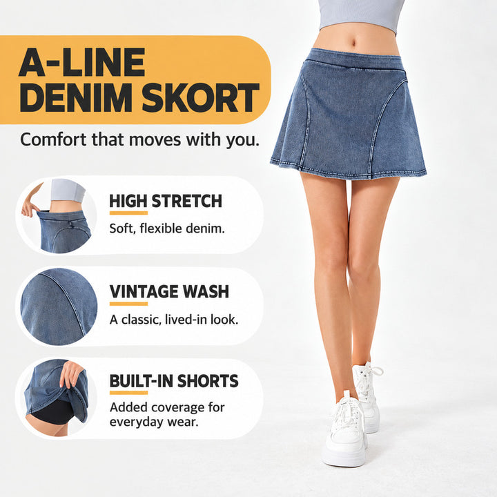 VISSONG Women’s Curved-Seam Denim Skort
