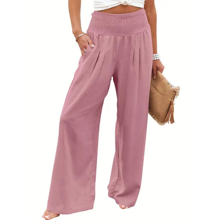 VISSONG Women’s Smocked High-Waist Pleated Palazzo Pants