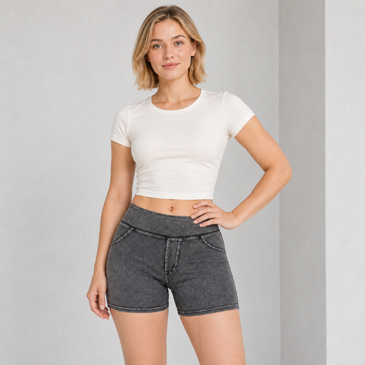 VISSONG Women’s High-Waist Pull-On Stretch Denim Shorts