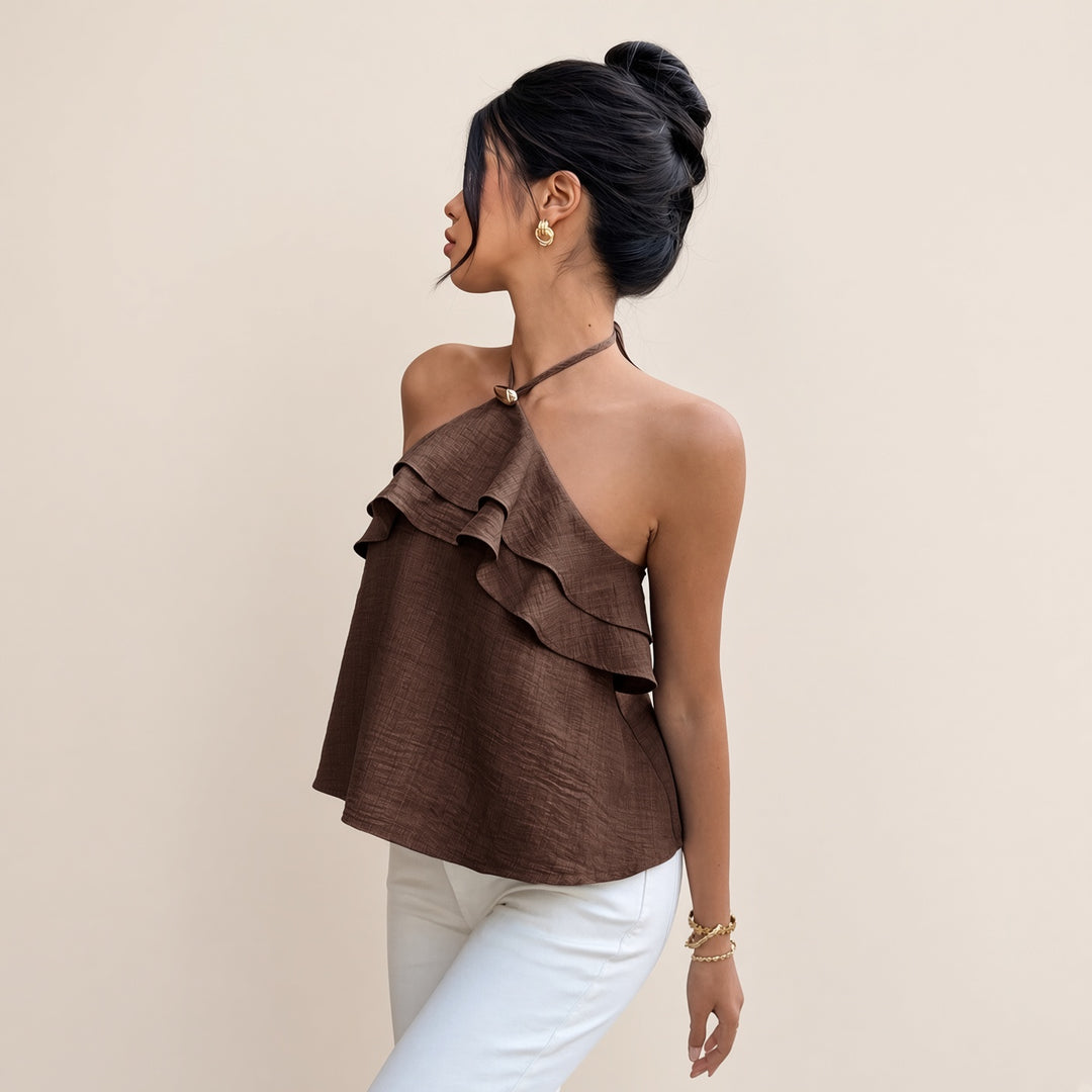 Cascading Ruffle Halter Top