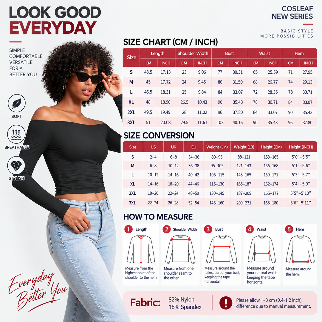 VISSONG Women’s Off-Shoulder Stretch Long-Sleeve Top