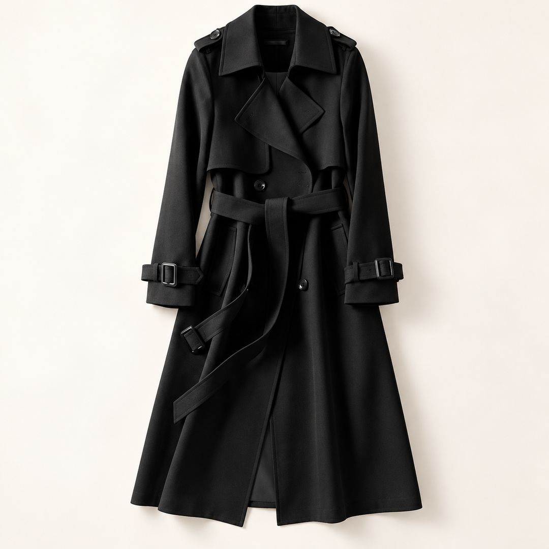 VISSONG Women’s Belted Storm-Flap Longline Trench Coat