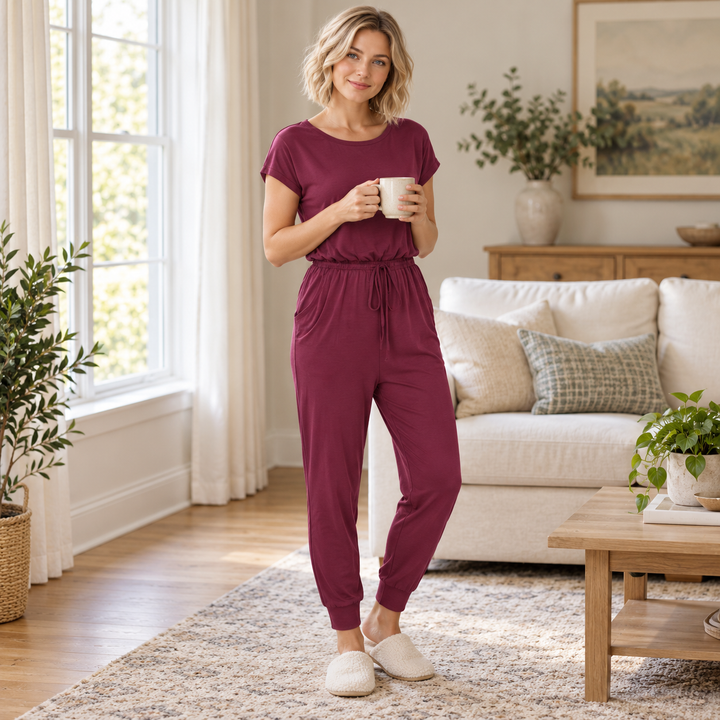 VISSONG Women’s Wide-Neck Drawstring Jogger Jumpsuit