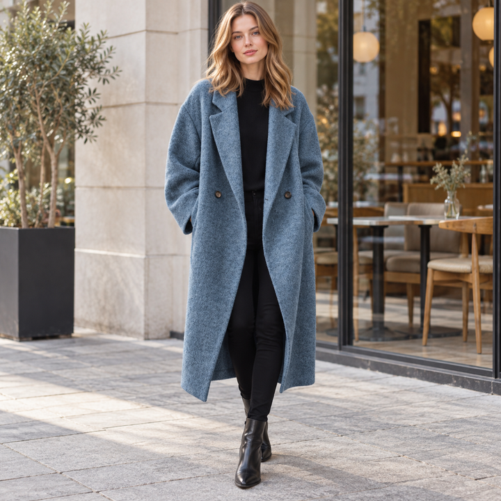 VISSONG Women’s Textured Notched-Lapel Oversized Long Coat
