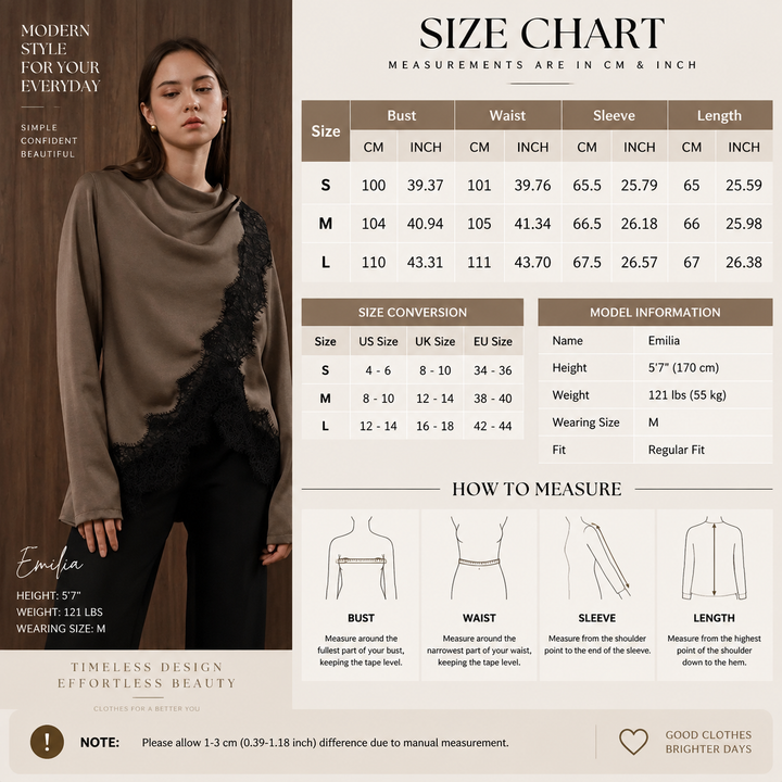 VISSONG Women’s Draped Neck Asymmetrical Lace Top