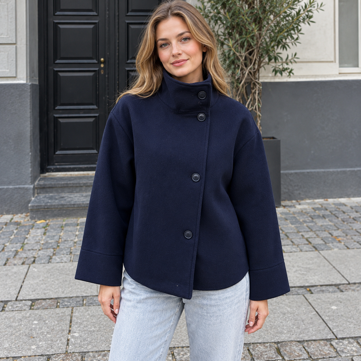 VISSONG Women’s Asymmetric Button Stand-Collar Jacket
