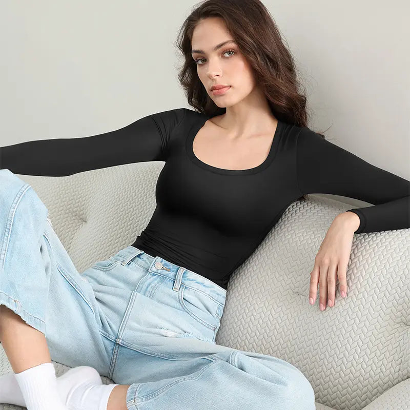 VISSONG Women’s Scoop-Neck Slim-Fit Long-Sleeve Top