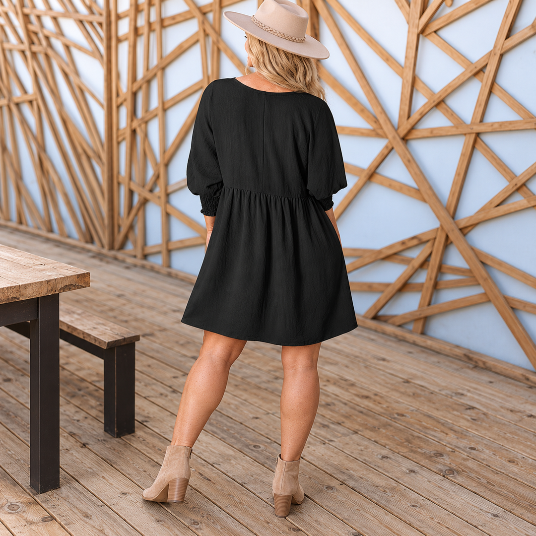 Women’s Textured Smocked-Cuff Babydoll Dress