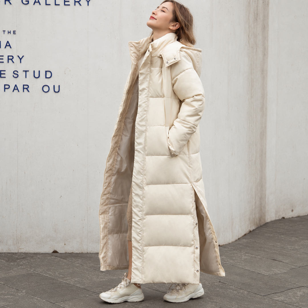 VISSONG Women’s Side-Snap Hooded Long Puffer Coat