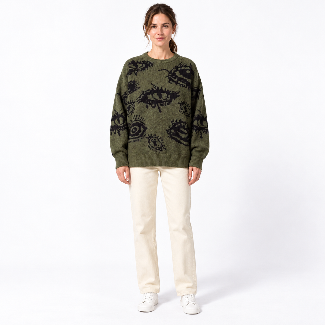 VISSONG Abstract Eye Motif Relaxed Knit Sweater