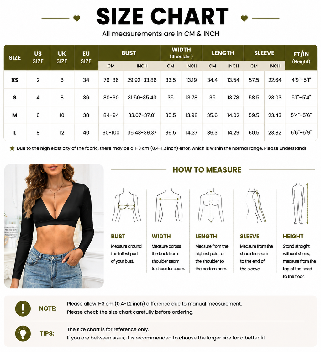 Deep V Long-Sleeve Crop Top