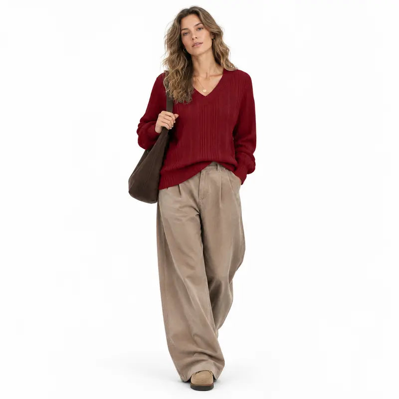 VISSONG Women’s Heathered Ribbed V-Neck Longline Sweater