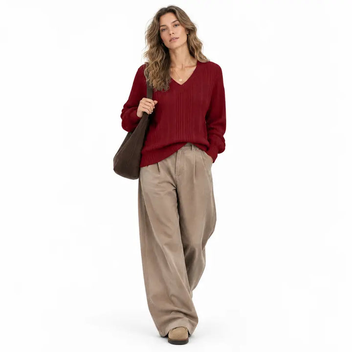 VISSONG Women’s Heathered Ribbed V-Neck Longline Sweater