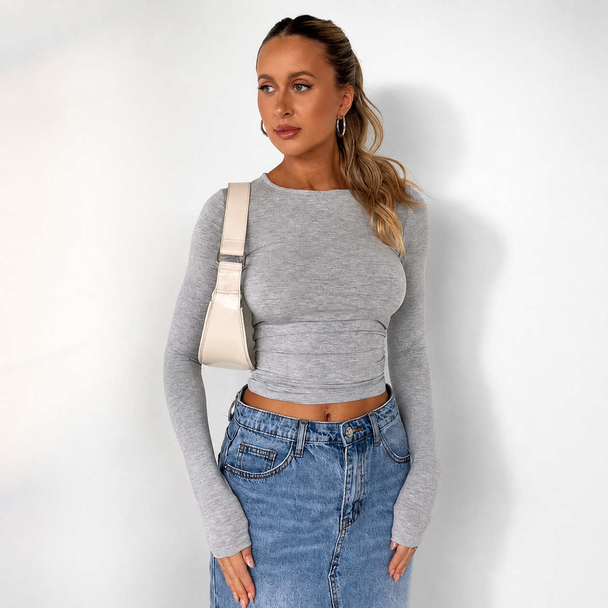 Soft Long Sleeve Crew Neck Crop Top