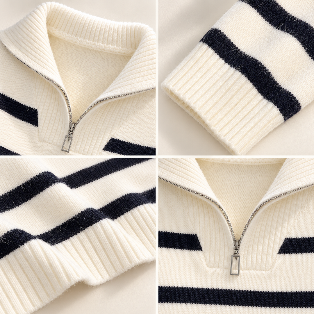 VISSONG Women’s Striped Zip-Neck Collared Knit Sweater