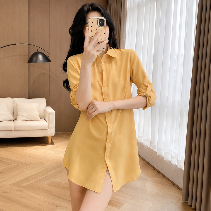 VISSONG Women’s Silky Relaxed Button-Down High-Low Shirt Dress