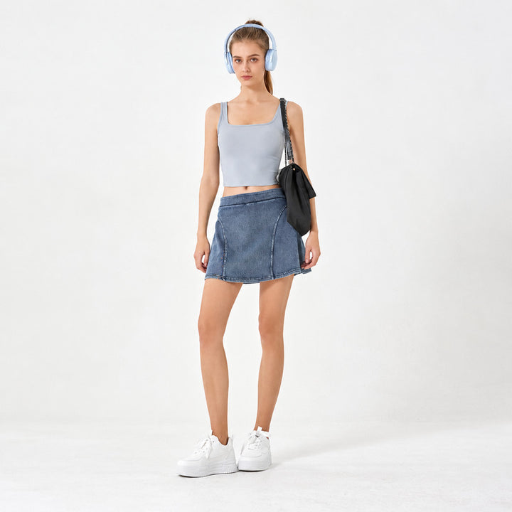 VISSONG Women’s Curved-Seam Denim Skort
